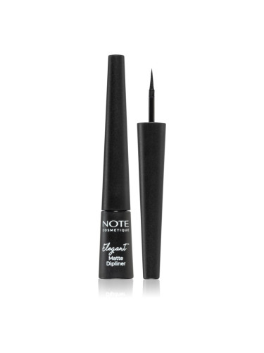 Note Cosmetique Elegant Matte Dipliner течна очна линия с матиращ завършек цвят 01 Coal Black 2,5 мл.