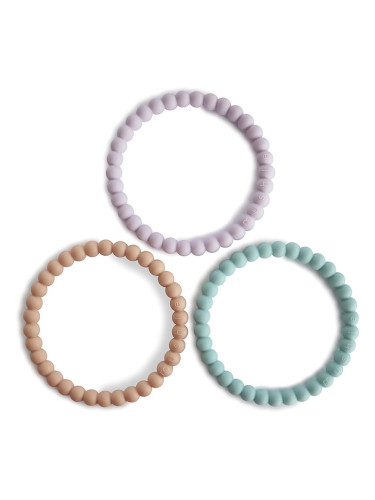Mushie Pearl Teething Bracelet гризалка Lilac/Cyan/Soft Peach 3 бр.