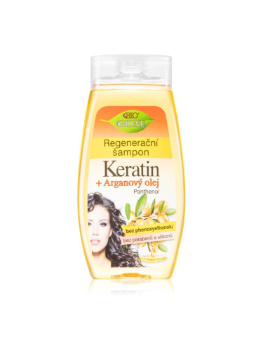 Bione Cosmetics Keratin + Argan регенериращ шампоан за блясък и мекота на косата 260 мл.