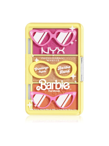 NYX Professional Makeup Barbie Mini Cheek Palette палитра с хайлайтъри и ружове 28 гр.