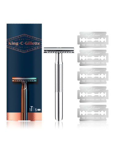 Gillette King C. Double Edge самобръсначка + ножчета за бръснене 5 бр. 1 бр.