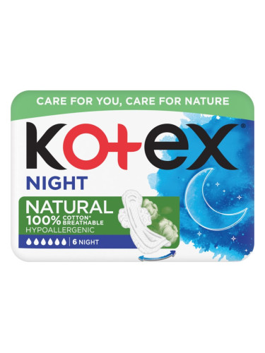 Kotex Natural Night санитарни кърпи 6 бр.