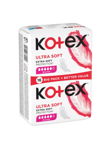 Kotex Ultra Soft Super санитарни кърпи 16 бр.