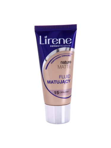 Lirene Nature Matte матиращ флуид фон дьо тен за дълготраен ефект цвят 15 Tanned 30 мл.