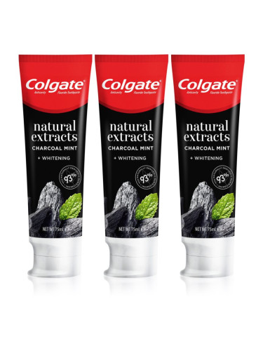 Colgate Natural Extracts Charcoal + White избелваща паста за зъби с активен въглен 3 x 75 мл.