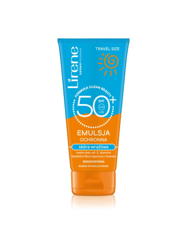 Lirene Sun care успокояваща защитна емулсия за чувствителна кожа на лицето SPF 50+ 90 мл.