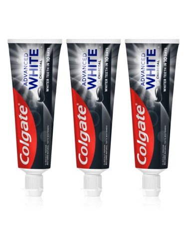 Colgate Advanced White Charcoal избелваща паста за зъби с активен въглен 3x75 мл.
