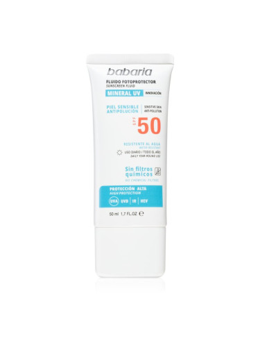 Babaria Sun Face защитен флуид без химически филтри за лице SPF 50 50 мл.
