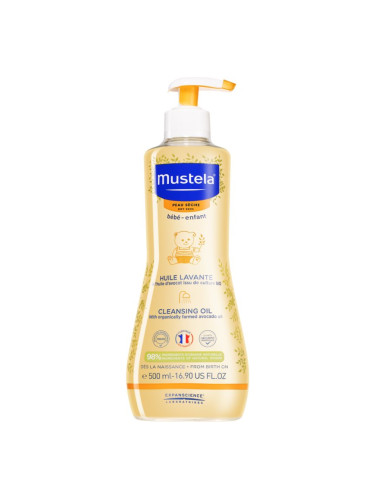 Mustela Bébé Dry Skin почистващо олио за деца от раждането им 500 мл.