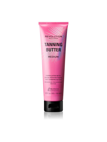 Makeup Revolution Beauty Tanning Butter подхранващо масло за тяло с автобронзиращ ефект цвят Light/Medium 150 мл.