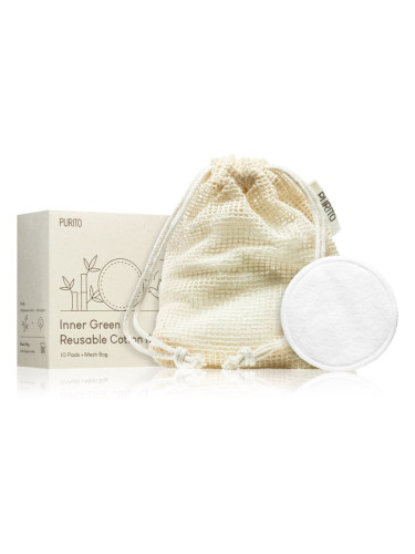 Purito Inner Green Reusable Cotton Rounds Памучни тампони за премахване на грим и почистване на лице 10 бр.