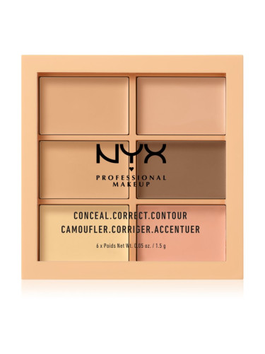 NYX Professional Makeup Conceal. Correct. Contour палитра за контуриране и прикриване на несъвършенства цвят 01 Light 6 x 1.5 гр.