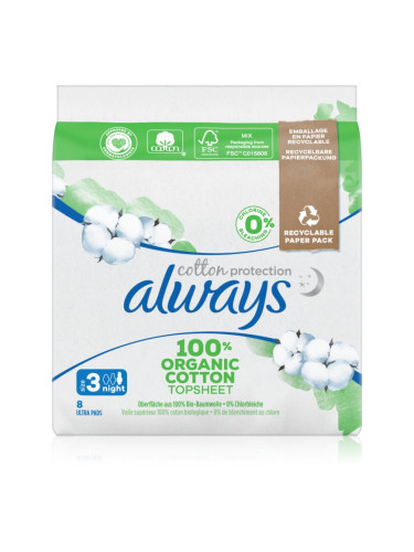 Always Cotton Protection Night санитарни кърпи без парфюм 8 бр.