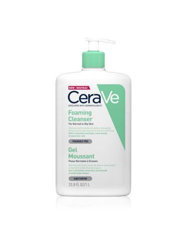 CeraVe Cleansers Foaming Cleanser пенлив почистващ гел за нормална към мазна кожа 1000 мл.