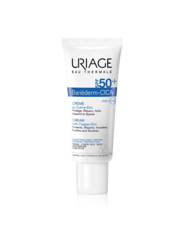 Uriage Bariéderm Cica-Cream with Copper-Zinc SPF 50+ репариращ крем, съдържащ мед и цинк SPF 50+ 40 мл.