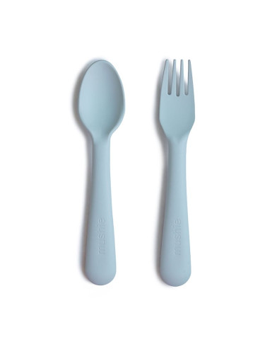 Mushie Fork and Spoon Set прибор Powder Blue 2 бр.