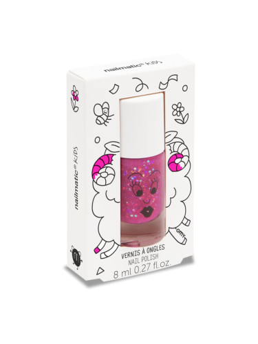 Nailmatic Kids лак за нокти за деца цвят Sheepy - transparent glitter raspberry 8 мл.