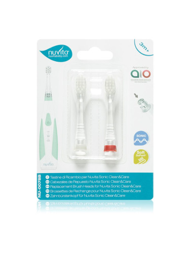 Nuvita Sonic Clean&Care Replacement Brush Heads резервни накрайници за сонична четка за зъби с батерии за бебета Sonic Clean&Care Medium Red/White 2 б