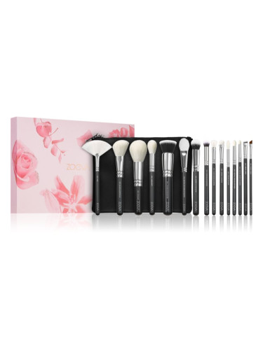 ZOEVA The Artists Brush Set Silver Комплект четки с чантичка 1 бр.