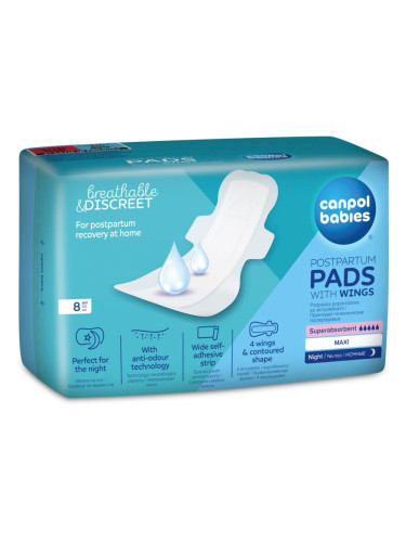 Canpol babies Postpartum Pads With Wings дамски превръзки за след раждане за нощ 8 бр.