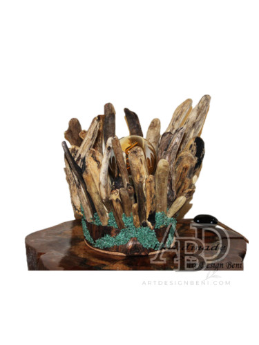 Бутикова driftwood арт интериорна лампа Пламък от естествено дърво