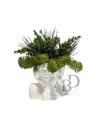 Зелена муза, премиум скандинавски мъх със стабилизирани растения в арт керамична глава