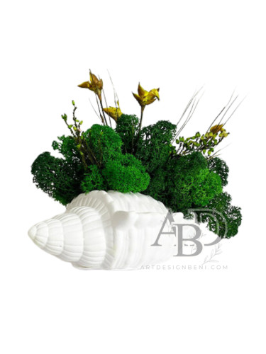 Златна дълбочина, премиум скандинавски мъх със стабилизирани растения в керамична раковина