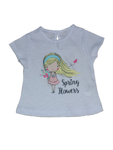 Детска бебешка тенискаю/блуза с къс ръкав в бяло с момиченце