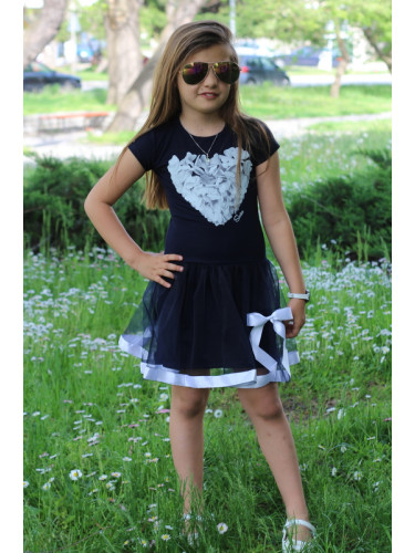 Детска лятна рокля в тъмносиньо със сърце