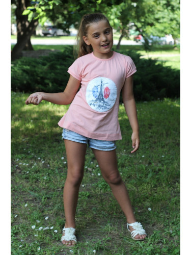 Детска туника в розово с променяща се картинка от пайети