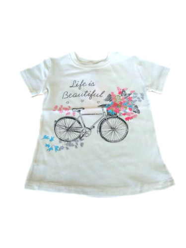 Тениска за момиче с къс ръкав в бяло с колело