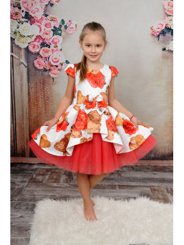 Официална детска рокля на цветя Надежда с тюл в червено 