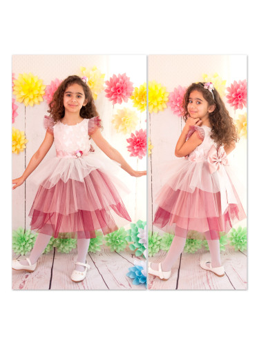 Официална детска рокля с 3D пеперуди с голяма пандела