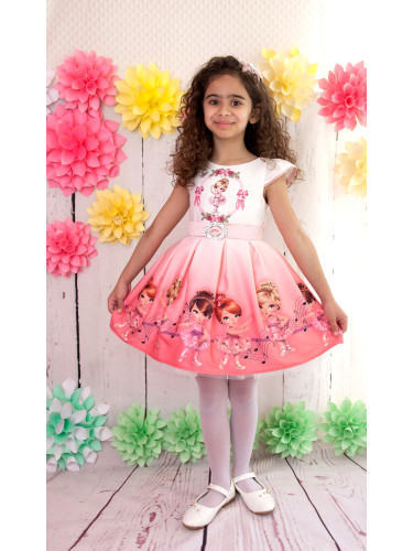 Официална детска рокля в розово с балеринки и ноти 