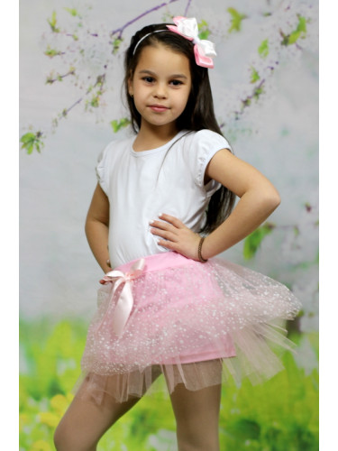Детска туту пола пачка в розово с релефен тюл