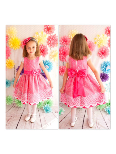 Официална детска рокля Ралица в циклама с голяма панделка отзад