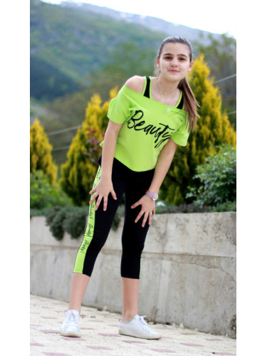 Детски летен комплект от 3 части с потник в зелено, блузка с къс ръкав