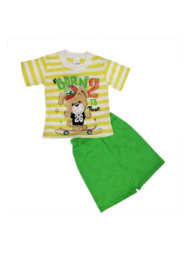 Летен детски/бебешки комплект от блузка на райе и панталонки зелено за