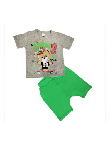 Летен детски/бебешки комплект от блузка в сиво и панталонки зелено за 