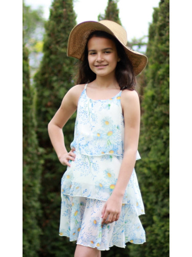 Лятна детска рокля на воали без ръкав в бяло на цветя 6784696