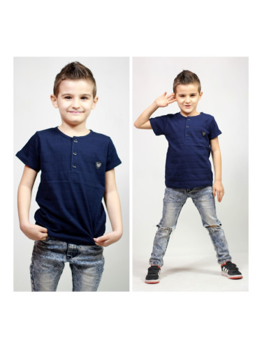 Детска тениска за момче с къс ръкав в тъмносиньо с копчета