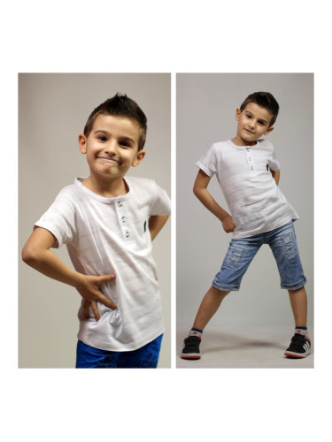 Детска блуза с къс ръкав в бяло с копчета