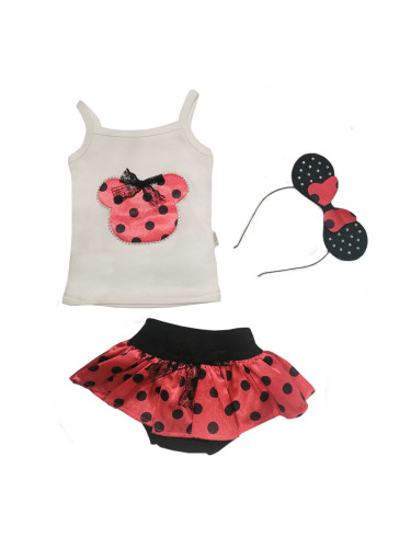 Бебешки за момиче с къс ръкав от потник, пола с гащички и диадема с М