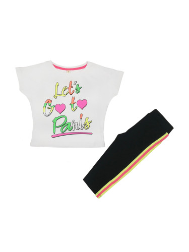 Летен комплект за момиче от тениска в бяло и клин в черно 
