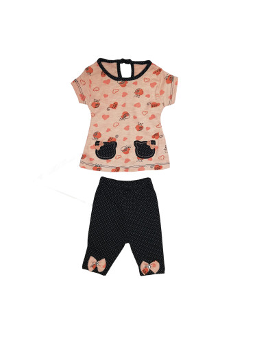 Комплект от туника в прасковено със сърца и клин