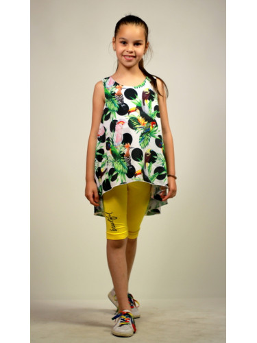 Летен комплект от туника с птички и клин в жълто