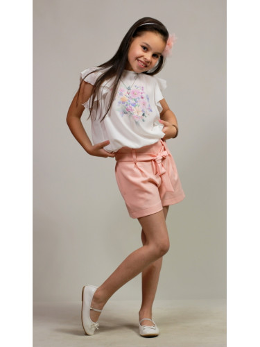 Летен комплект за момиче от блуза/тениска с къс ръкав и къси панталонк
