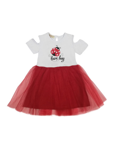 Бебешка/детска рокличка с калинка и тюл в червено