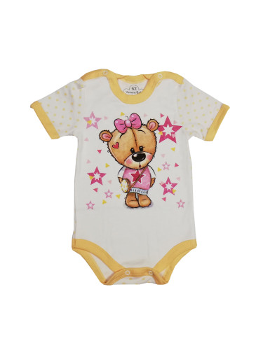 Бебешко боди с къс ръкав в бяло и жълто с меченце 