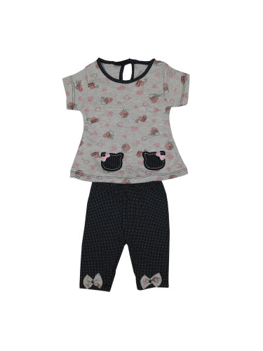 Комплект от туника в сиво със сърца и клин